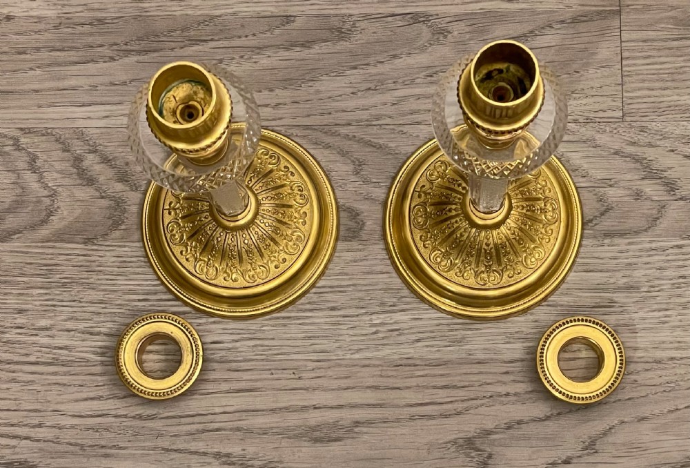 Stunning Pair of Ormolu & Crystal Glass Candlesticks  View IV