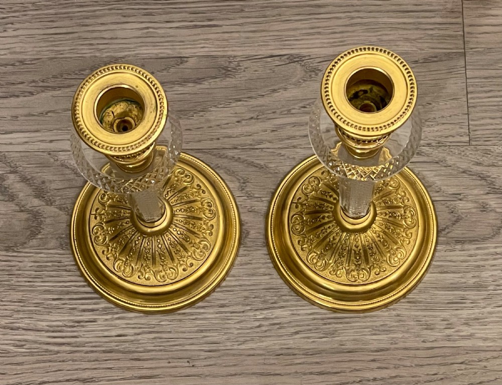Stunning Pair of Ormolu & Crystal Glass Candlesticks  View VII