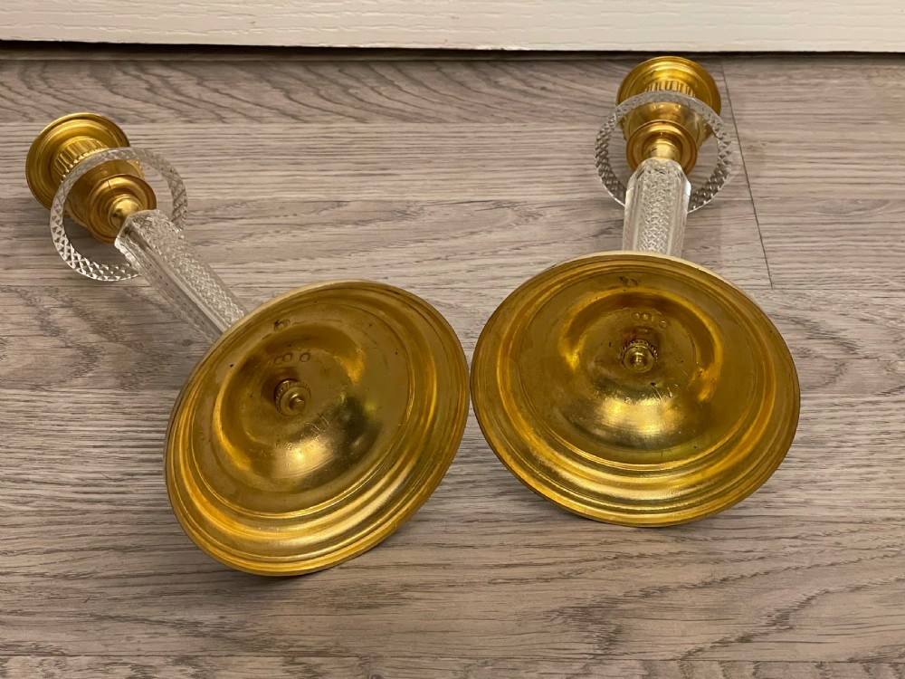 Stunning Pair of Ormolu & Crystal Glass Candlesticks  View IX