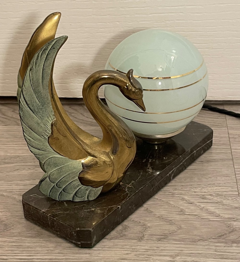 Art Deco French Swan Mood Light Lamp View V