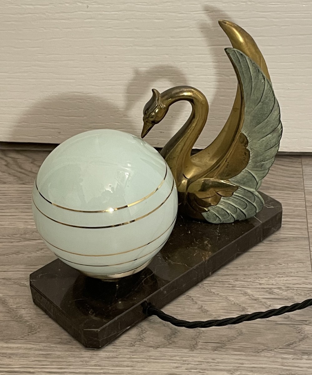 Art Deco French Swan Mood Light Lamp View VI