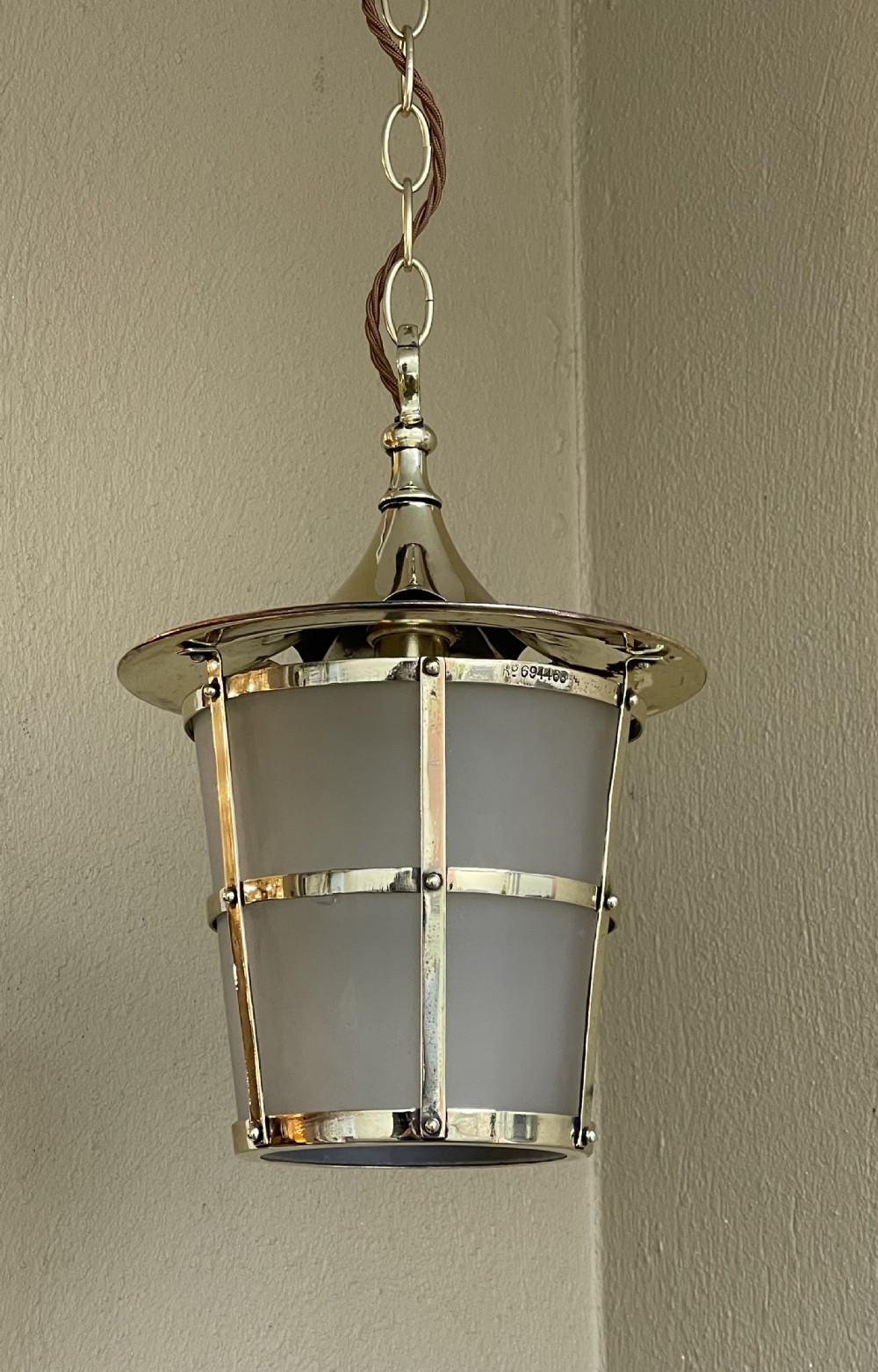 Arts & Crafts Brass Hall Lantern, Registered Design View IV