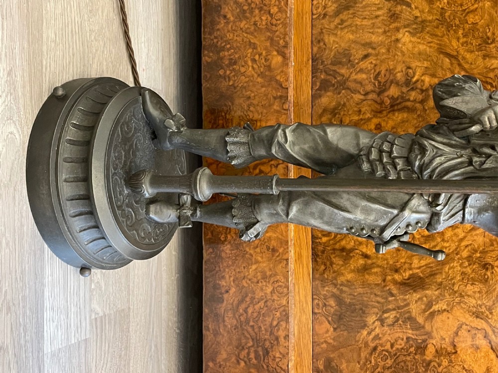 Cavalier Spelter Table Lamp with Ruby Glass Shade View III