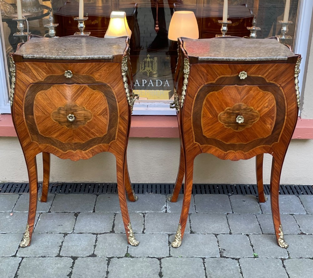 Quality Pair of Rosewood Bombe Commode Bedside Cabinets