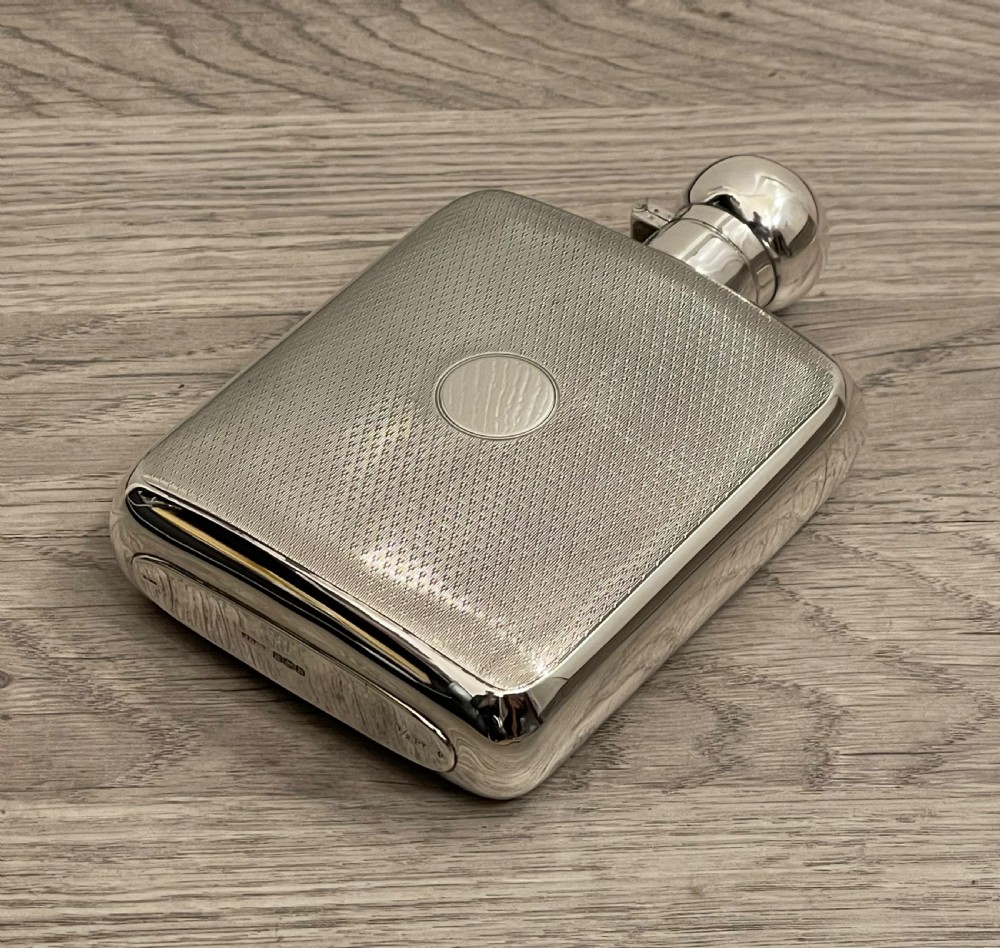 Art Deco Solid Silver Hip Flask, Half Pint
