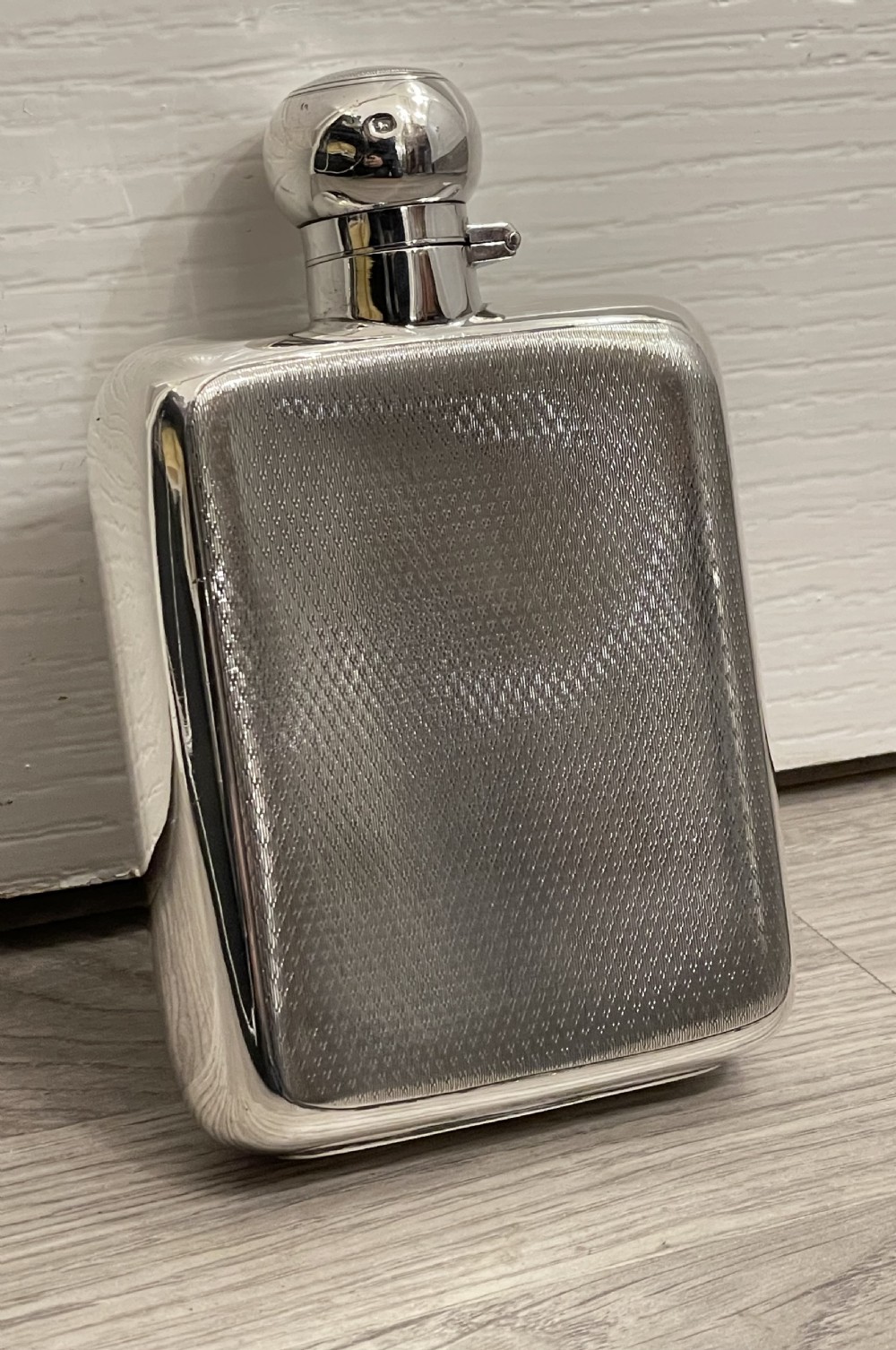 Art Deco Solid Silver Hip Flask, Half Pint View II