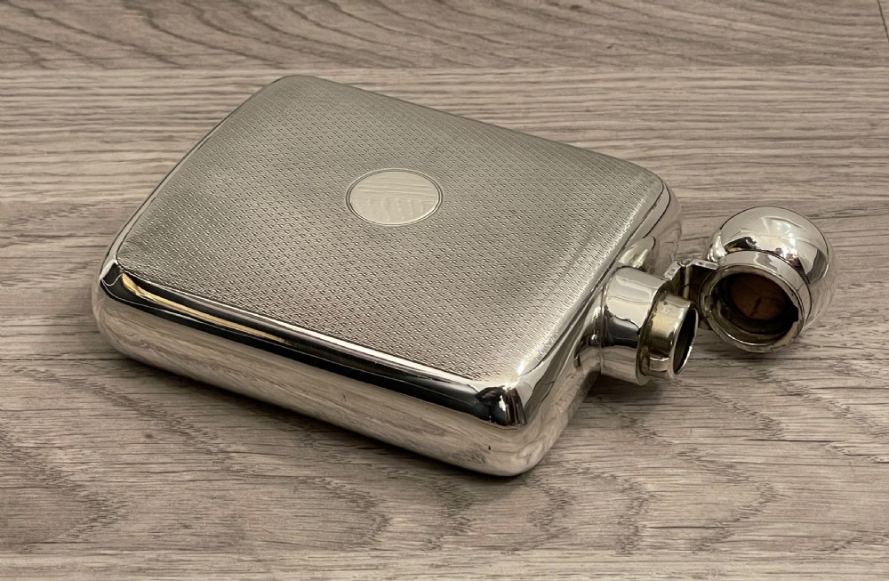 Art Deco Solid Silver Hip Flask, Half Pint View III