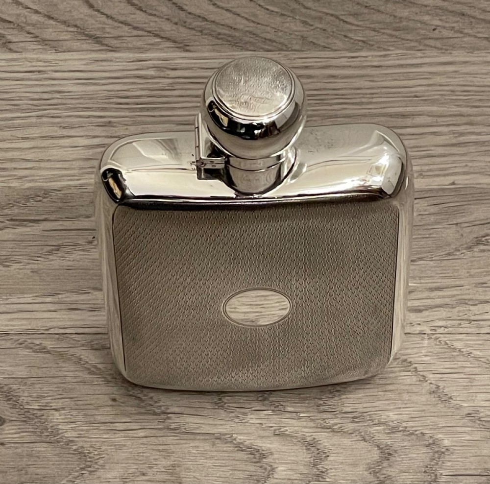 Art Deco Solid Silver Hip Flask, Half Pint View VI