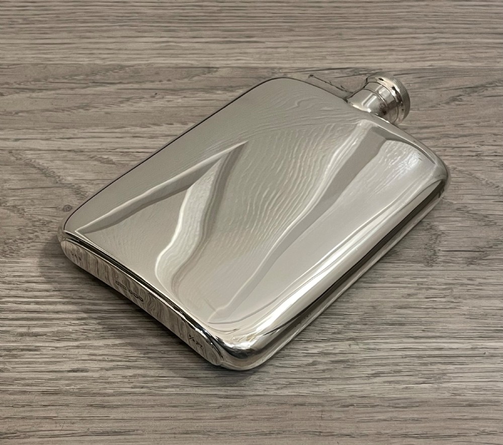 Large George VI Solid Silver Hip Flask