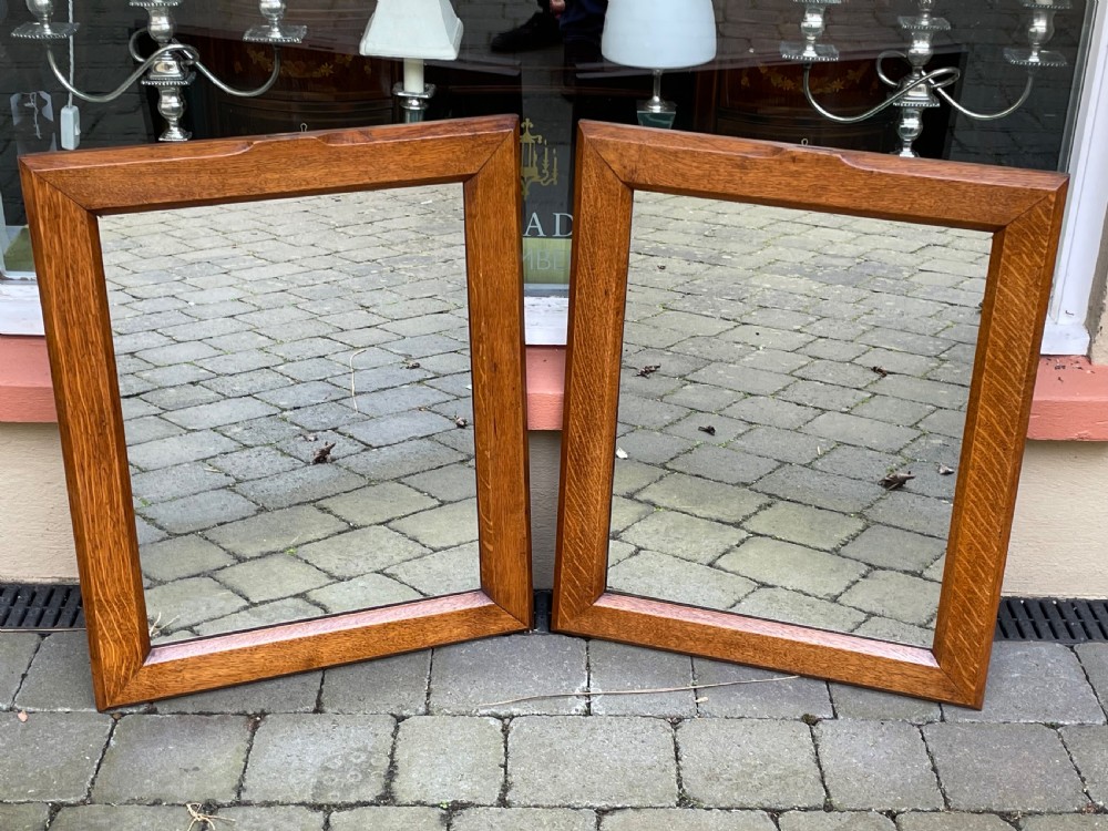 Pair of Arts & Crafts Oak Framed Mirrors