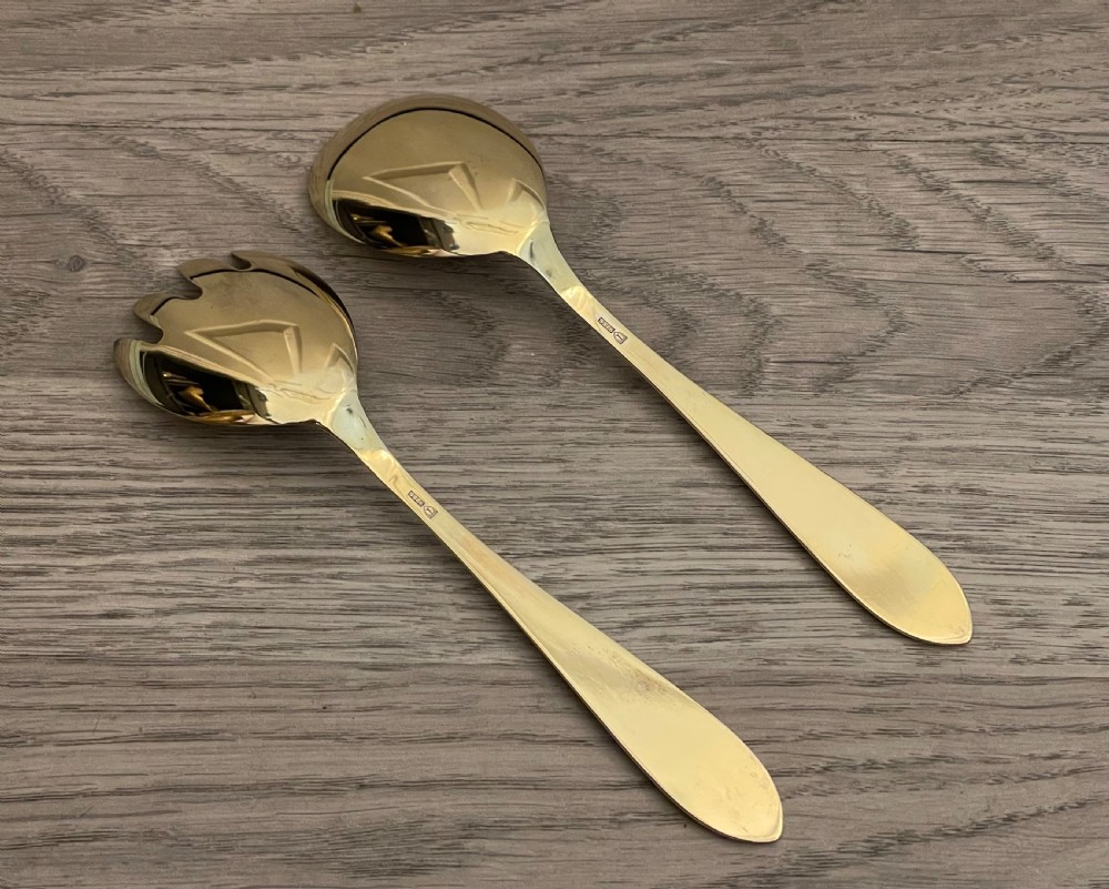 Beautiful Silver Gilt & Enamel Salad Servers View IV