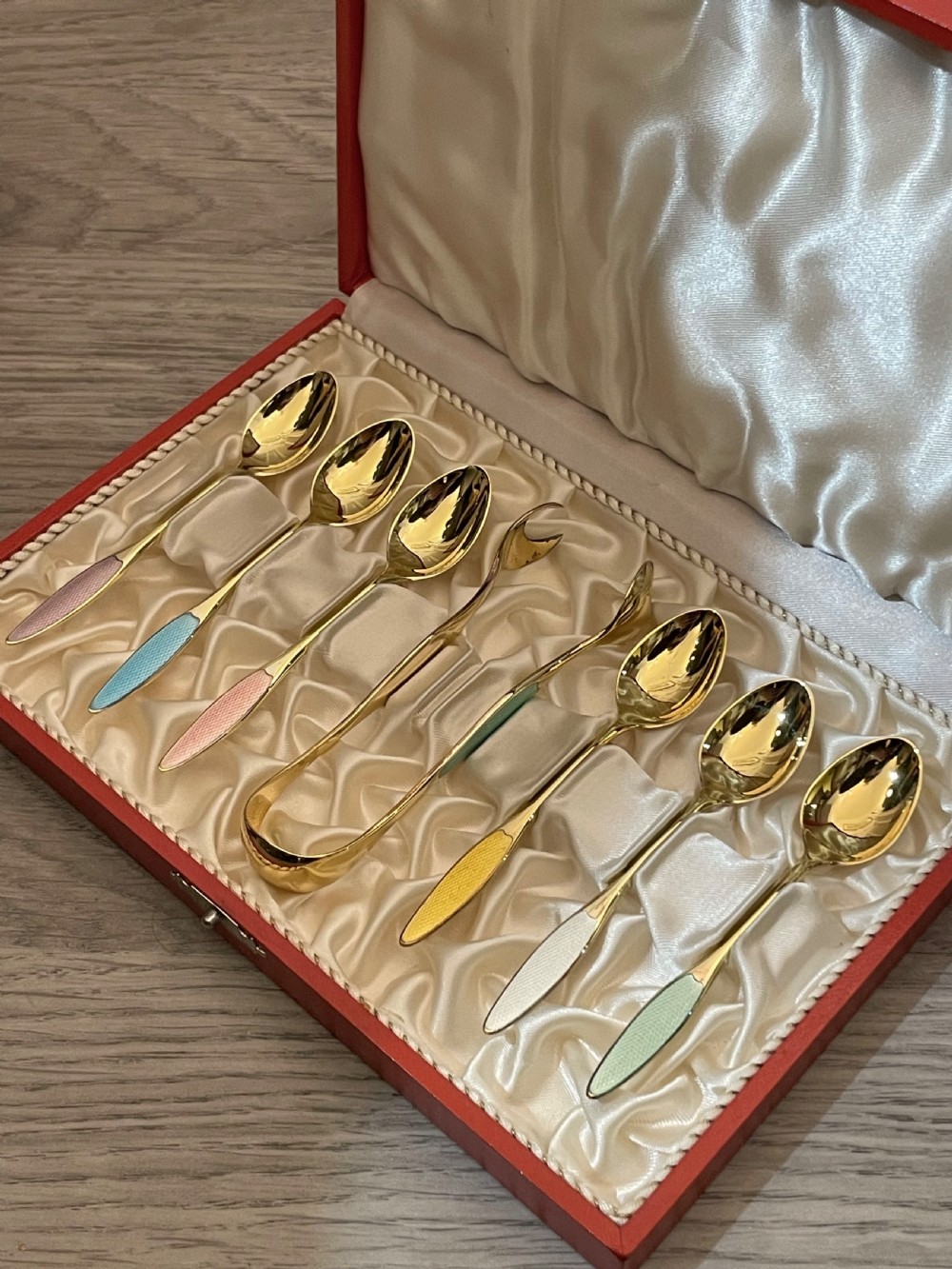 Fine Collection of Danish Silver Gilt & Enamel Spoon Sets View III
