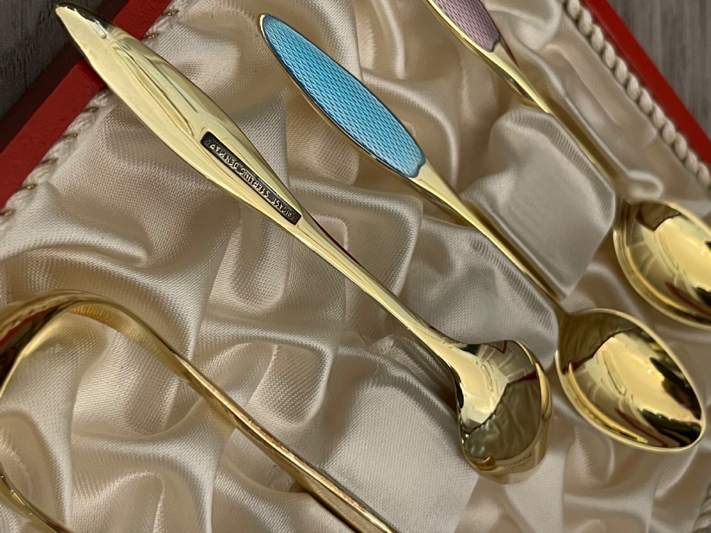 Fine Collection of Danish Silver Gilt & Enamel Spoon Sets View VI