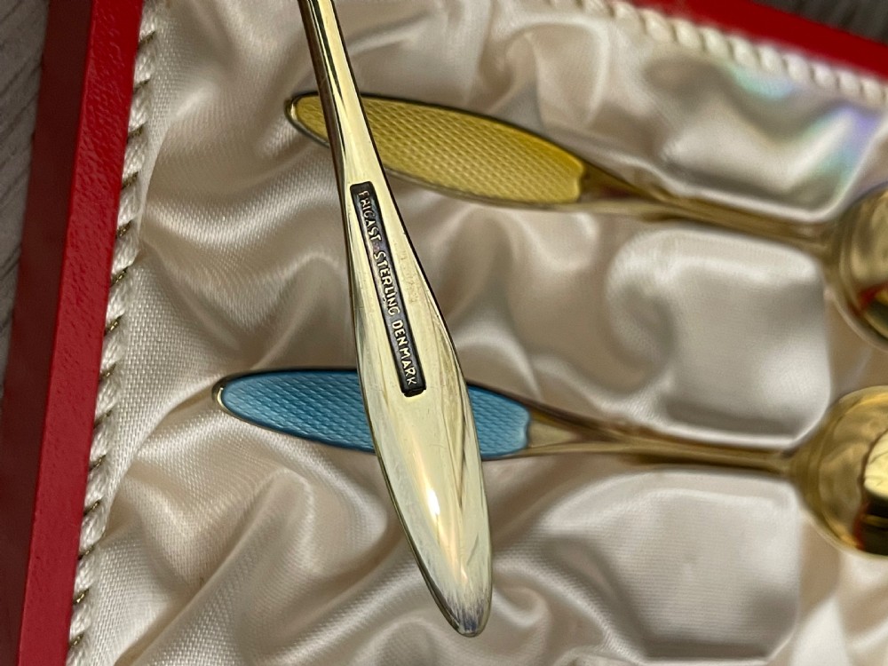 Fine Collection of Danish Silver Gilt & Enamel Spoon Sets View IX