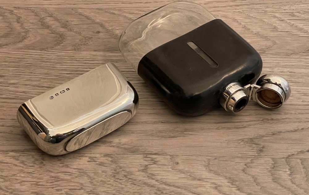 Quality Edwardian Solid Silver and Leather Hip Flask View V