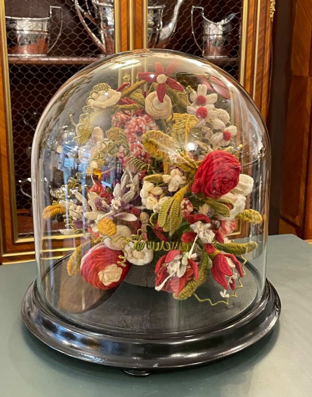 Victorian Glass Dome with Woolwork Floral Arrangement 