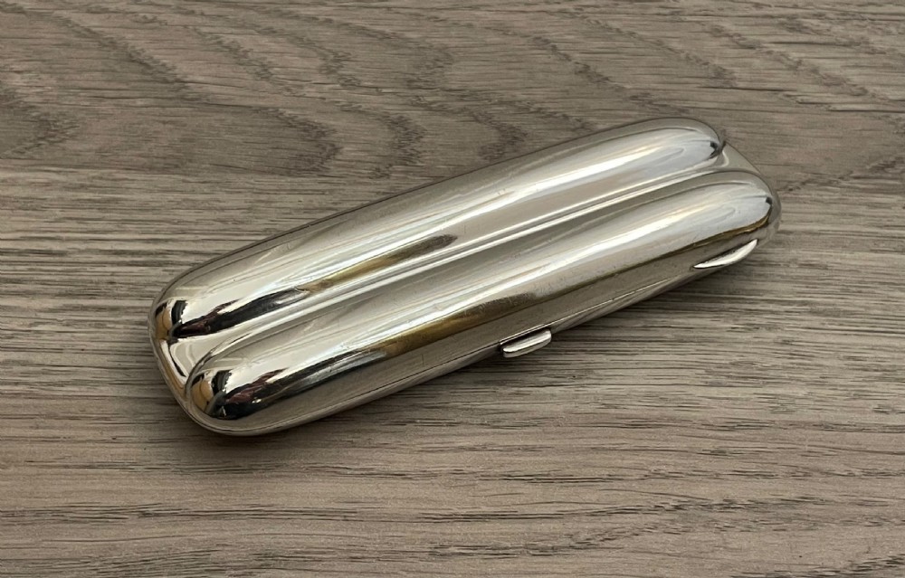 Edwardian Solid Silver Twin Cigar Case by Walker & Hall