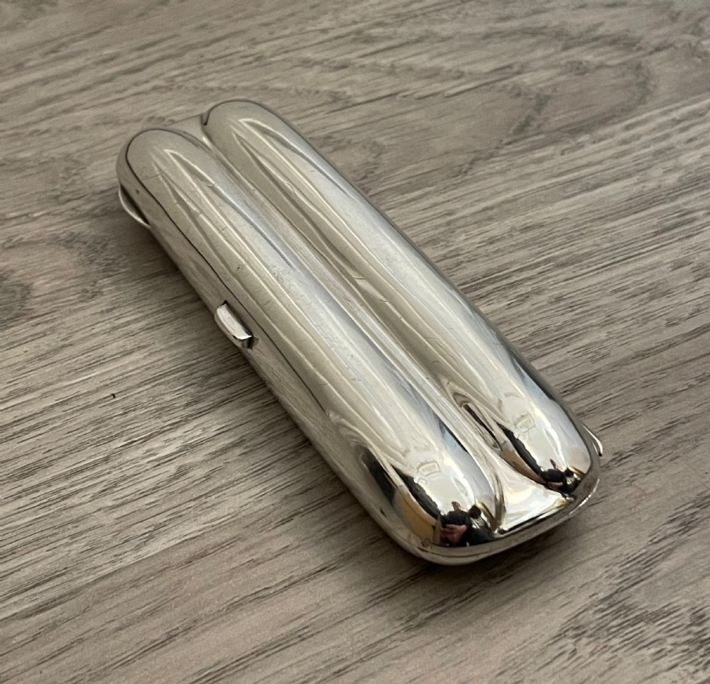 Edwardian Solid Silver Twin Cigar Case by Walker & Hall View V