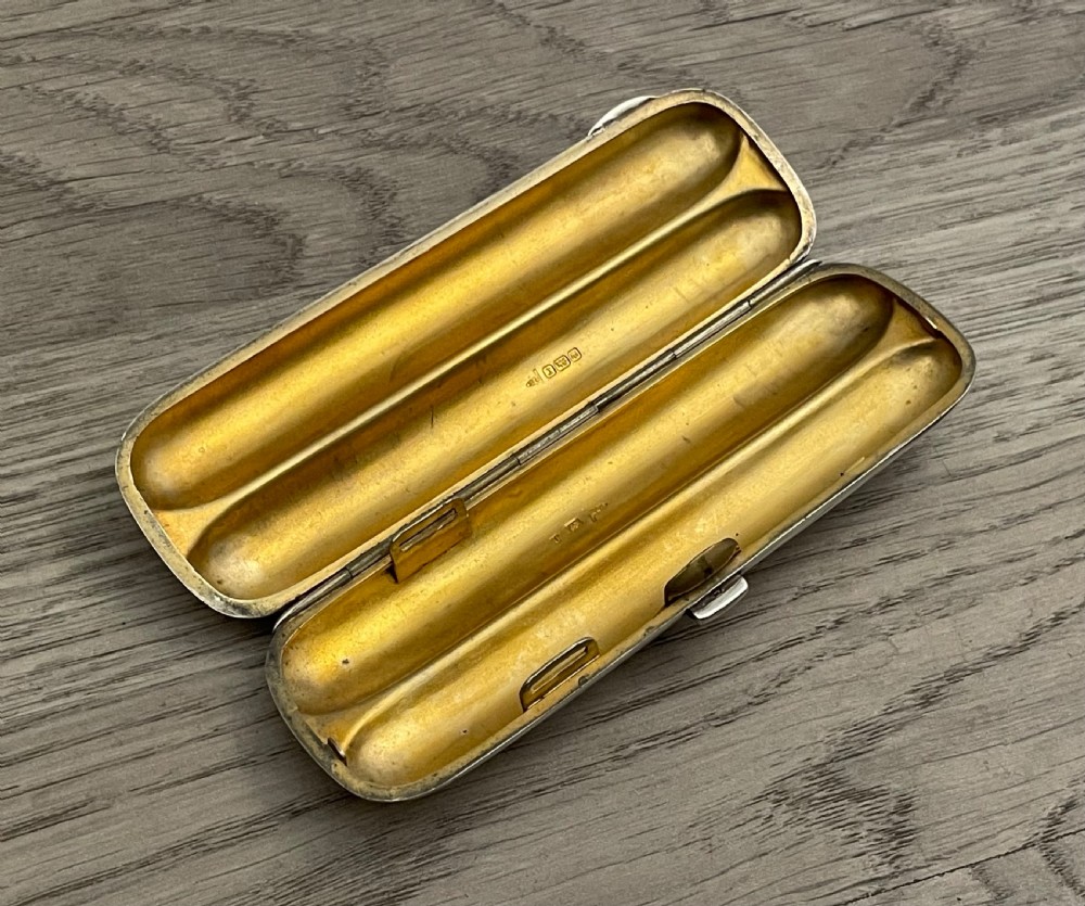 Edwardian Solid Silver Twin Cigar Case by Walker & Hall View VI