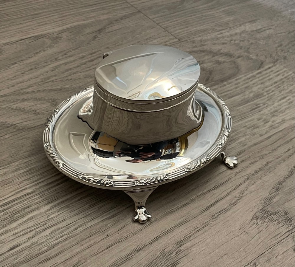 Edwardian Solid Silver Inkwell by J C Vickery, 1905 View II