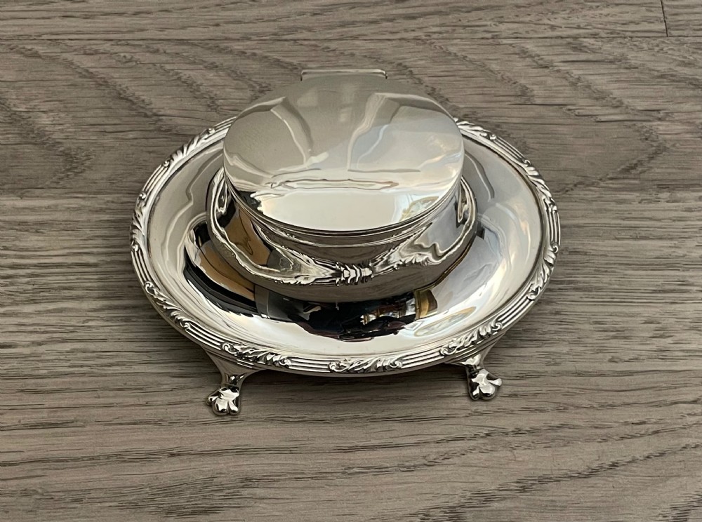 Edwardian Solid Silver Inkwell by J C Vickery, 1905 View IV