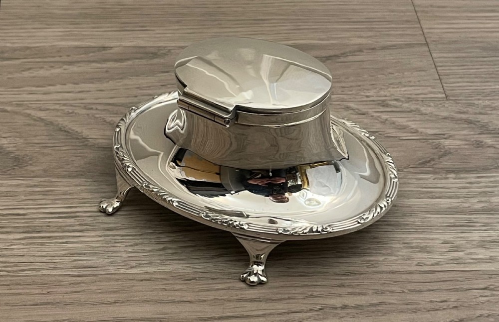 Edwardian Solid Silver Inkwell by J C Vickery, 1905 View VII