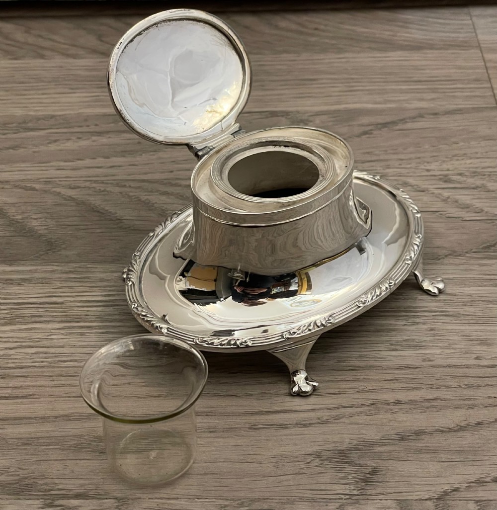 Edwardian Solid Silver Inkwell by J C Vickery, 1905 View VIII