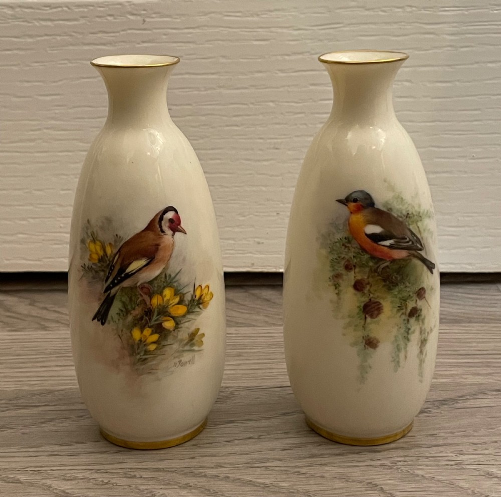 Pair of Royal Worcester Hand Painted Vases by Powell