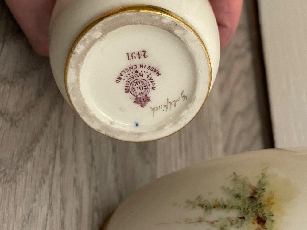 Pair of Royal Worcester Hand Painted Vases by Powell View V