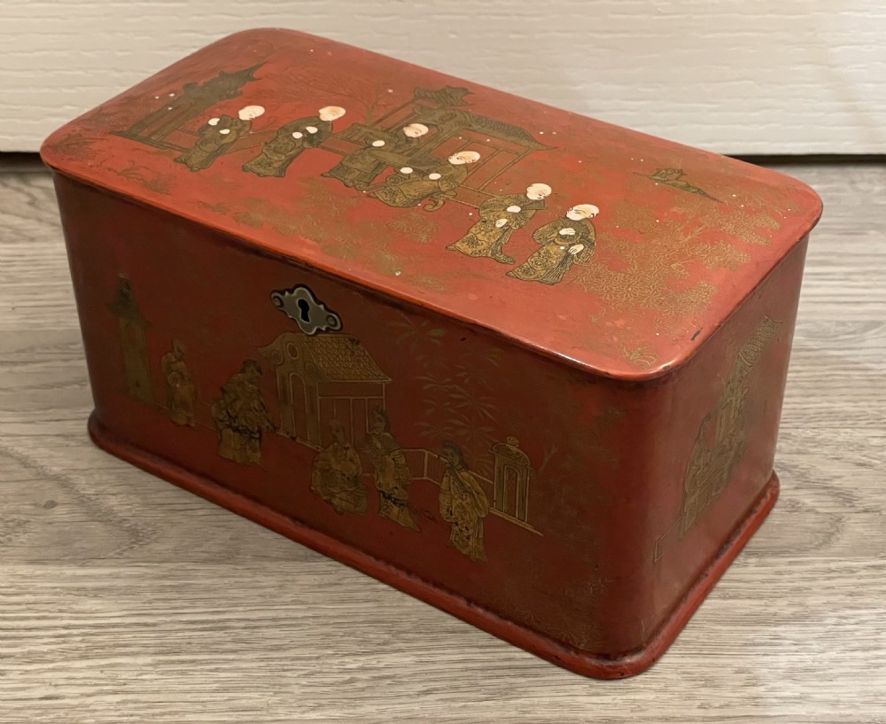 Stunning Red Chinoiserie Tea Caddy