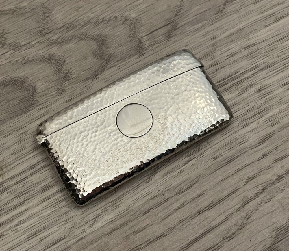 Edwardian Solid Silver Curved Card Case, Planished Decoration