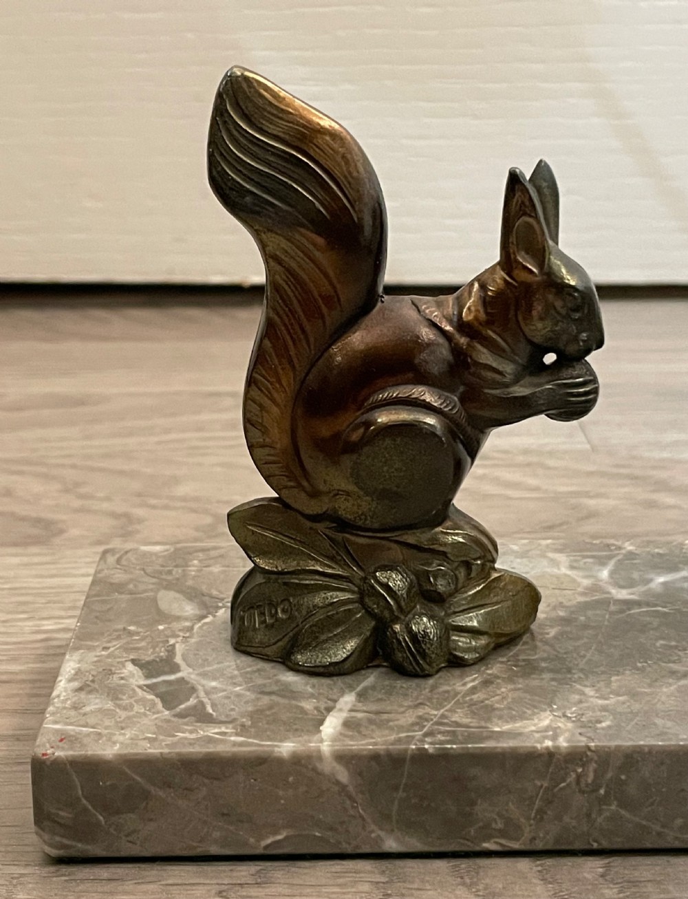 Art Deco Spelter Mood Lamp, Squirrel signed Tedo View II