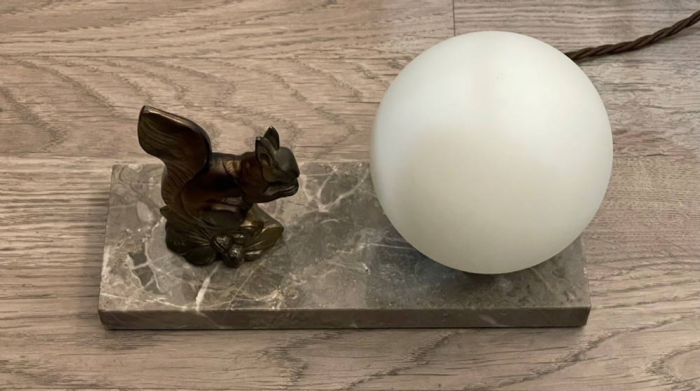 Art Deco Spelter Mood Lamp, Squirrel signed Tedo View VI
