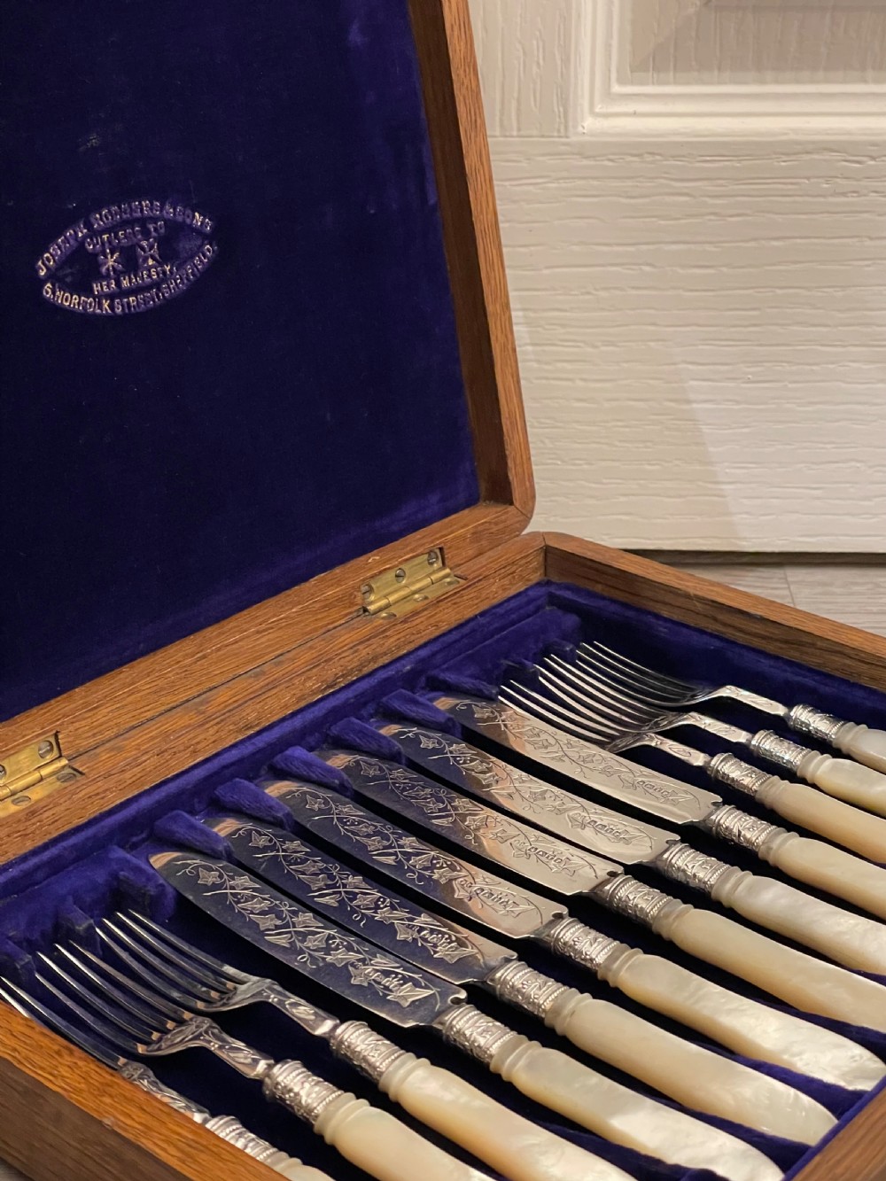 Cased Set of Six Victorian Silver Dessert Knives and Forks  View IV
