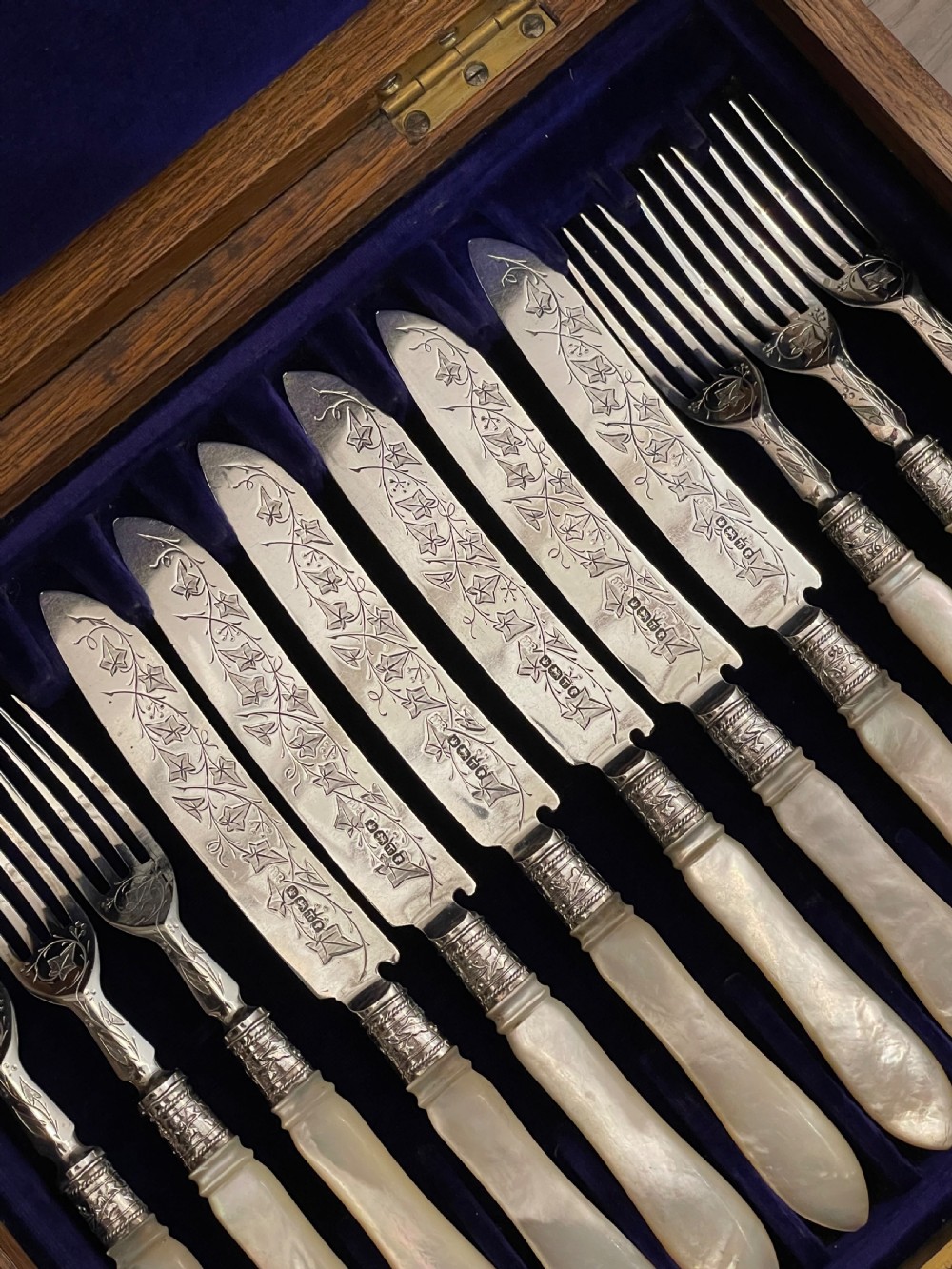 Cased Set of Six Victorian Silver Dessert Knives and Forks  View VII