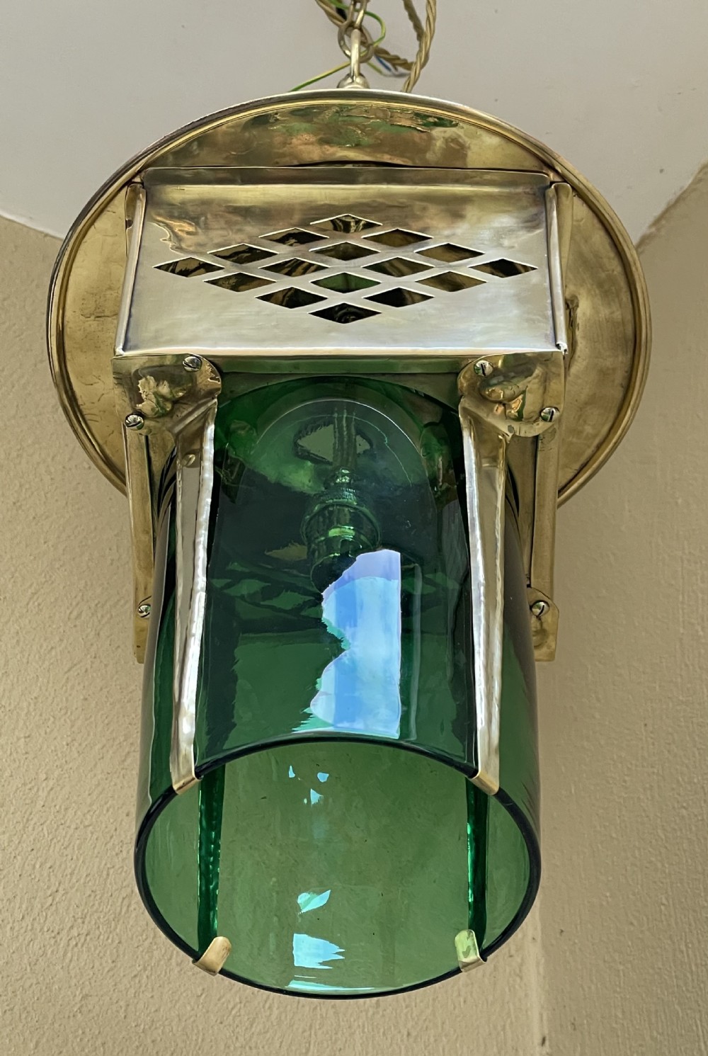 Arts and Crafts Brass Hall Lantern View V