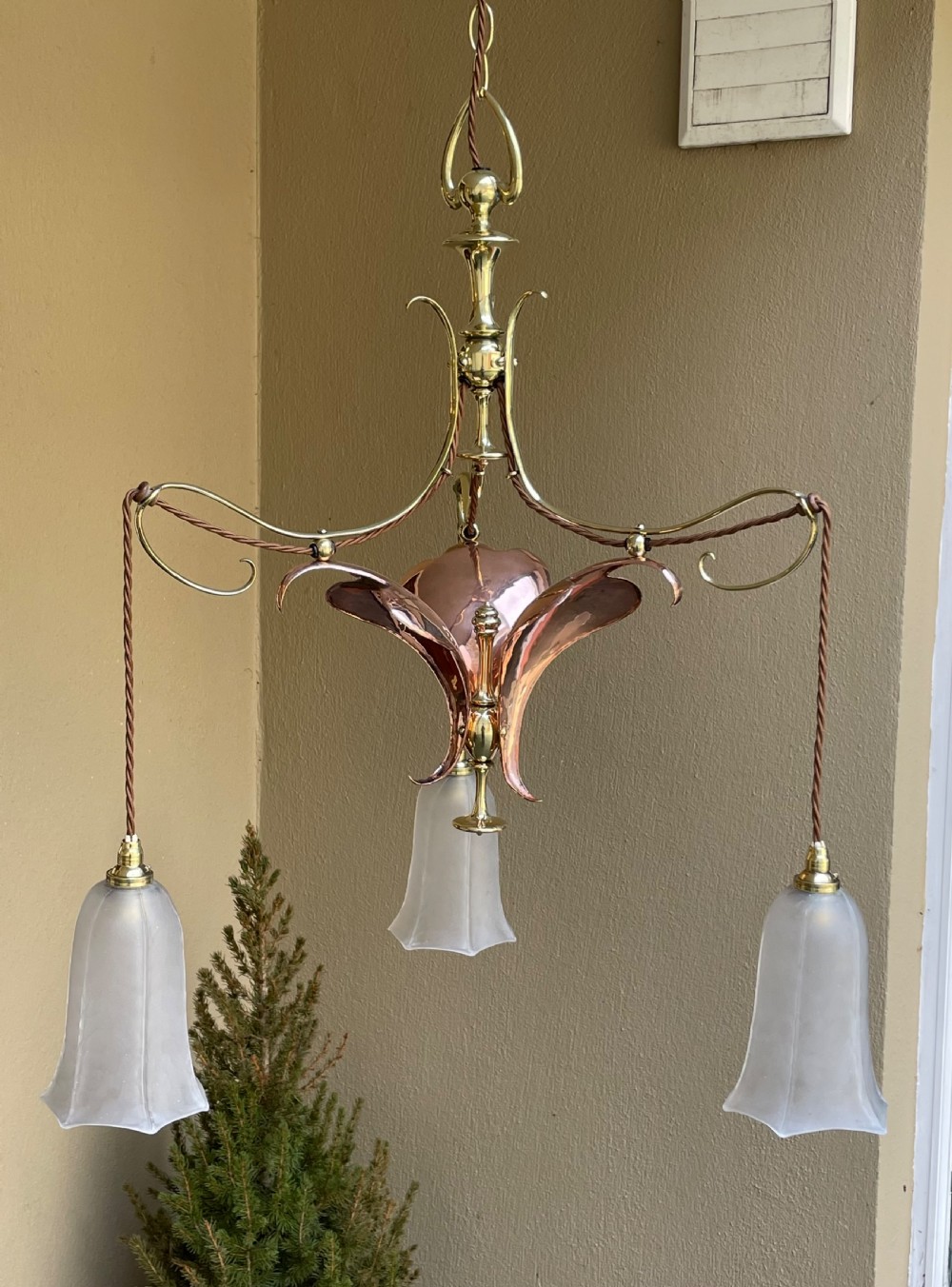 Stunning Art Nouveau and Copper Chandelier 