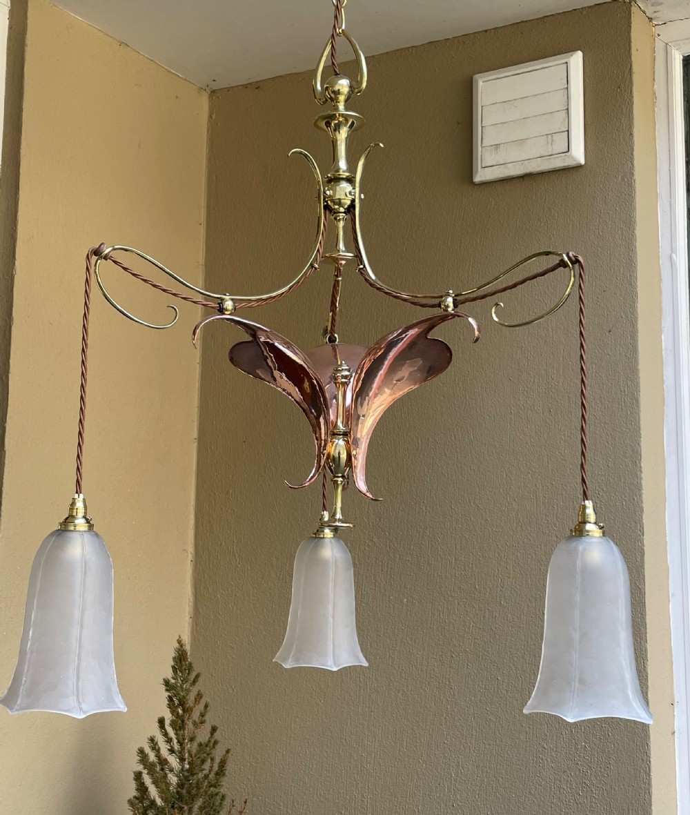 Stunning Art Nouveau and Copper Chandelier  View II