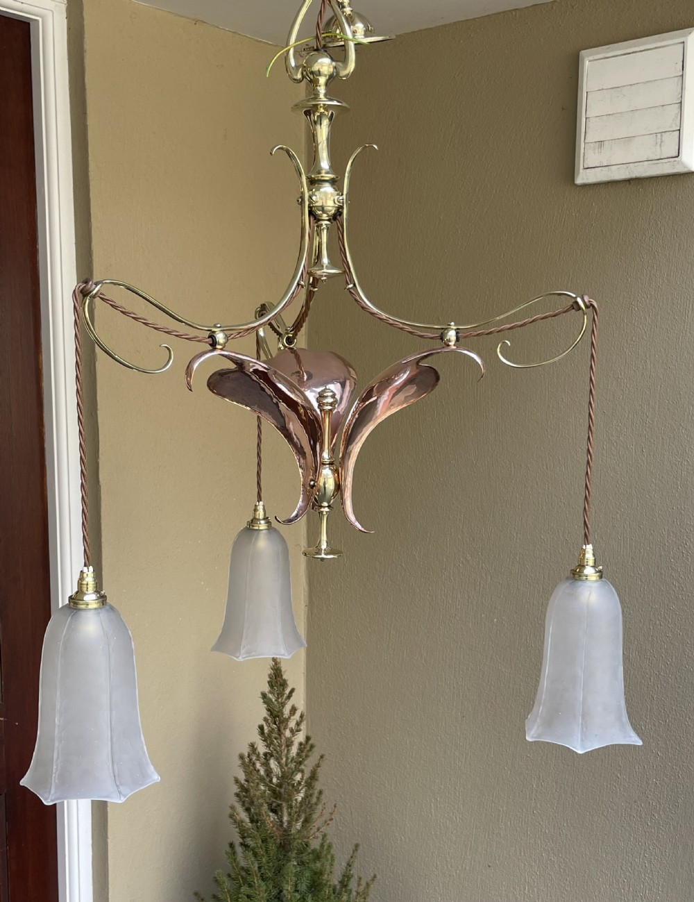 Stunning Art Nouveau and Copper Chandelier  View VI