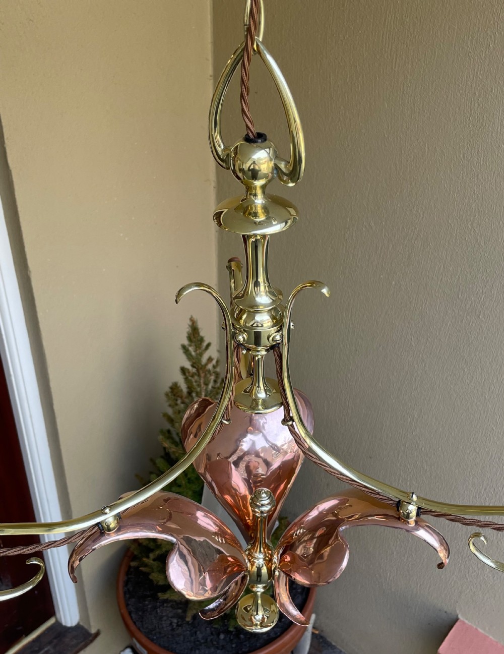 Stunning Art Nouveau and Copper Chandelier  View VII