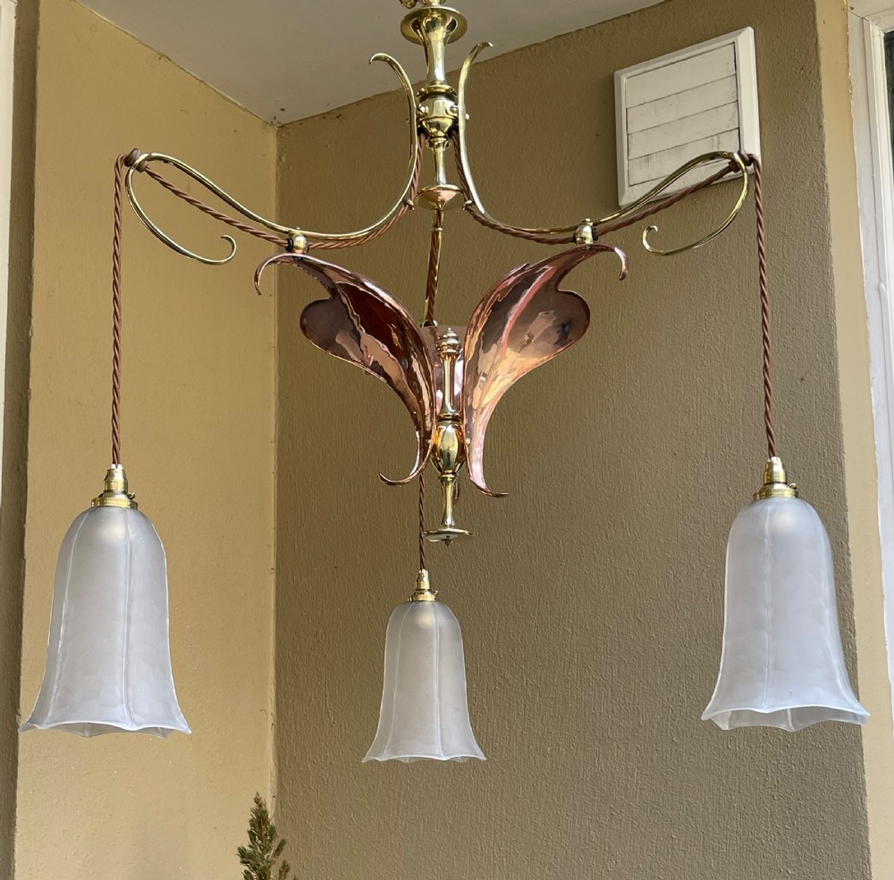 Stunning Art Nouveau and Copper Chandelier  View VIII