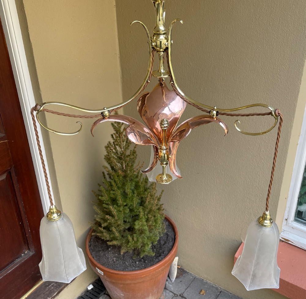 Stunning Art Nouveau and Copper Chandelier  View IX
