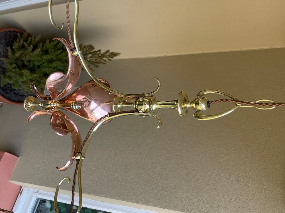 Stunning Art Nouveau and Copper Chandelier  View X