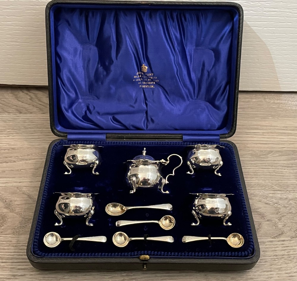 Edwardian Solid Silver Five Piece Cruet Set, 1902