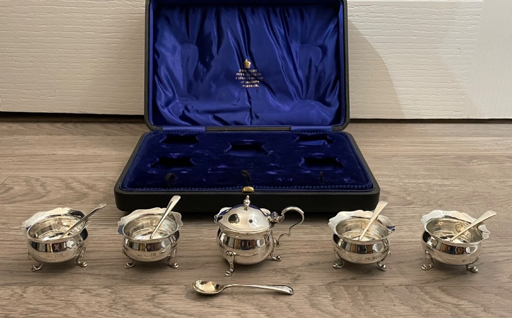 Edwardian Solid Silver Five Piece Cruet Set, 1902 View II