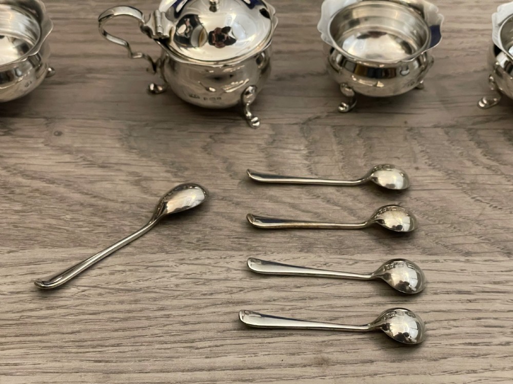 Edwardian Solid Silver Five Piece Cruet Set, 1902 View IV