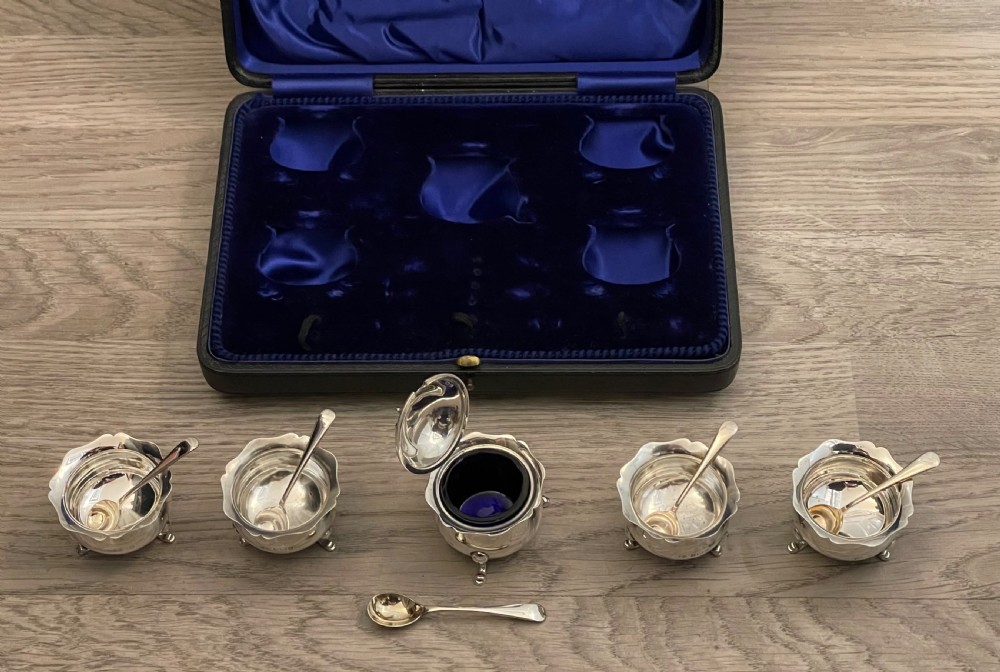 Edwardian Solid Silver Five Piece Cruet Set, 1902 View VI
