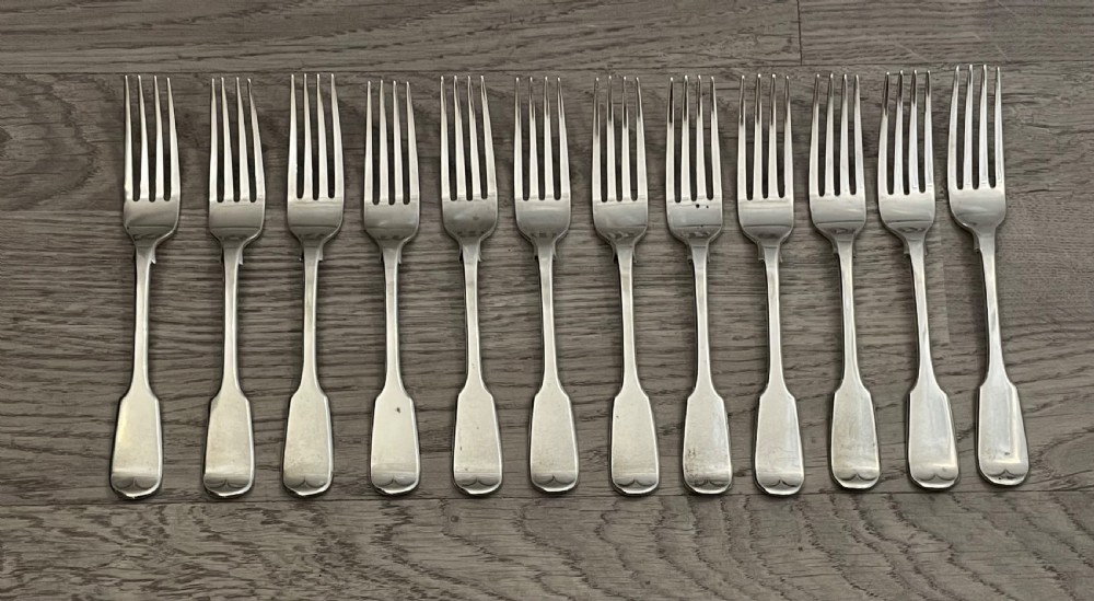 Set of 12 Victorian Silver Dessert Forks, 1857