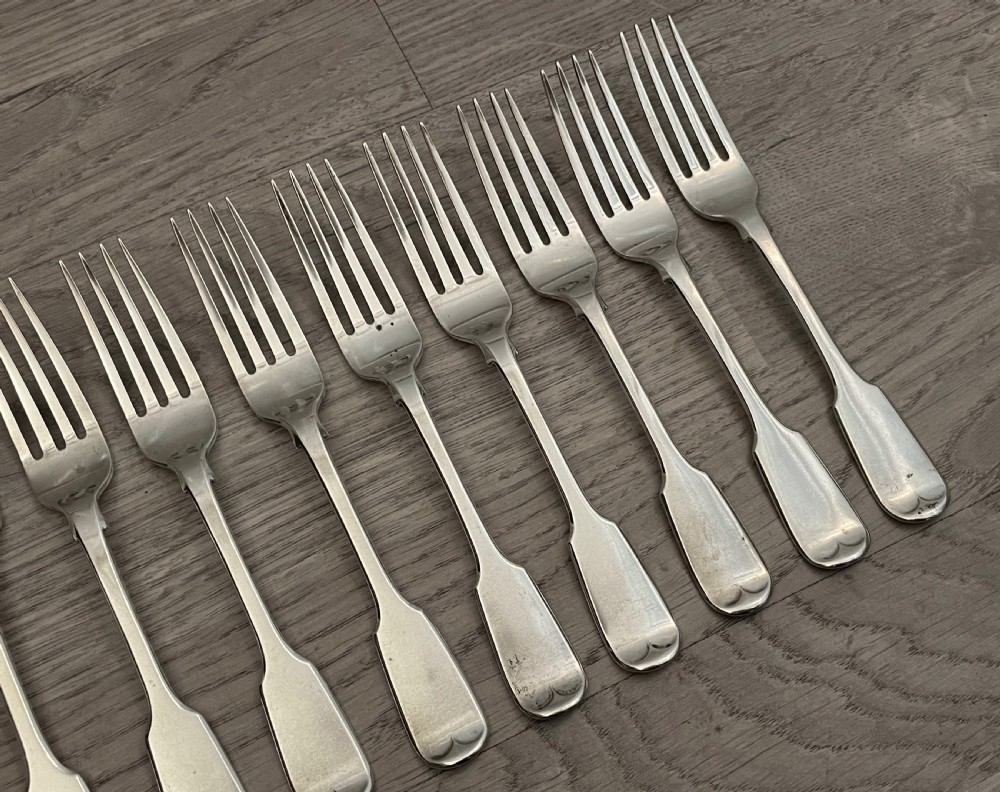 Set of 12 Victorian Silver Dessert Forks, 1857 View II