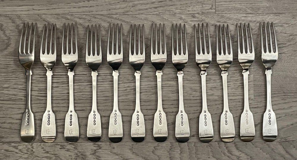 Set of 12 Victorian Silver Dessert Forks, 1857 View IV